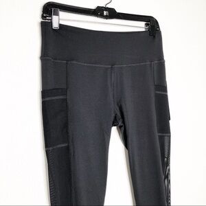 Black Leggings Pockets Sheer Mesh Panels Large